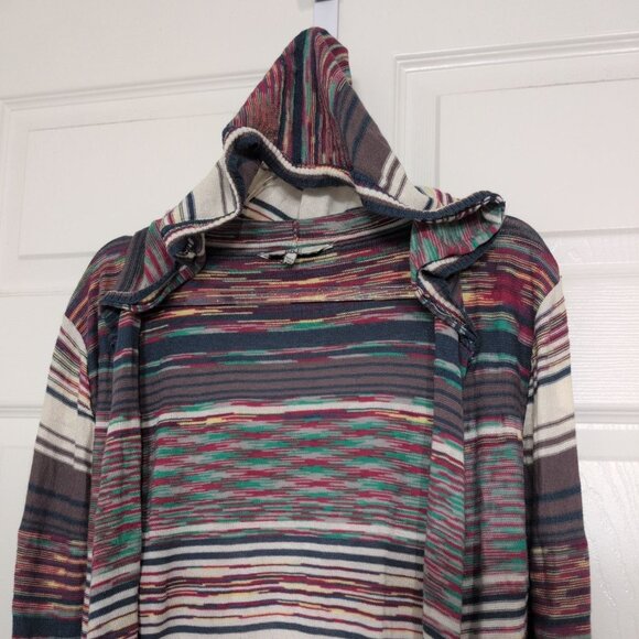 BKE Hooded Duster Cardigan Womens Size Medium Colorful Stripe Lightweight Boho - Picture 2 of 9